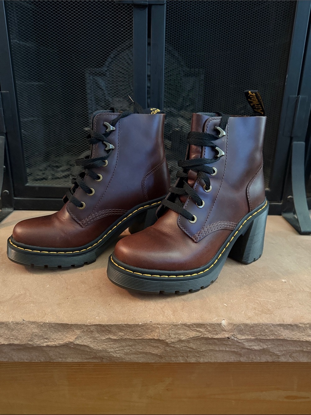 Dr. Martens Jesy Dark Brown Women's Leather Lace-Up Chunky Platform Heel Boots